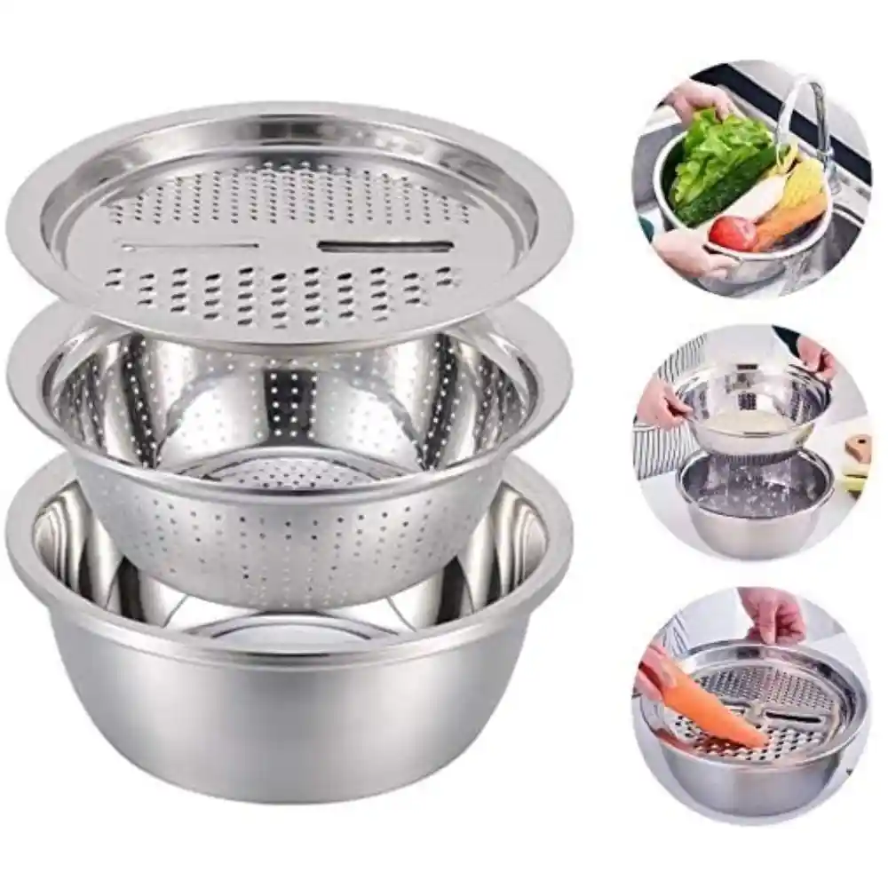 3-in-1 Stainless Steel Basin With Vegetable Cutter