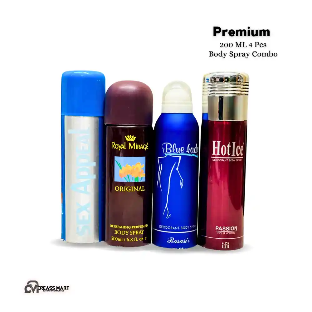 200 ML 4 Pcs Premium Body Spray Combo