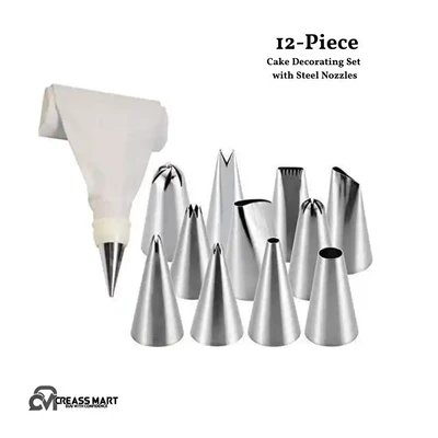 12-Piece Cake Decorating Set with Steel Nozzles