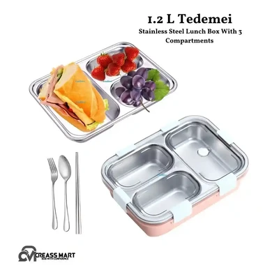 Tedemei Stainless Steel Lunch Box With 3 Compartments1.2 L