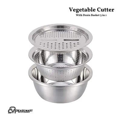3-in-1 Stainless Steel Basin With Vegetable Cutter